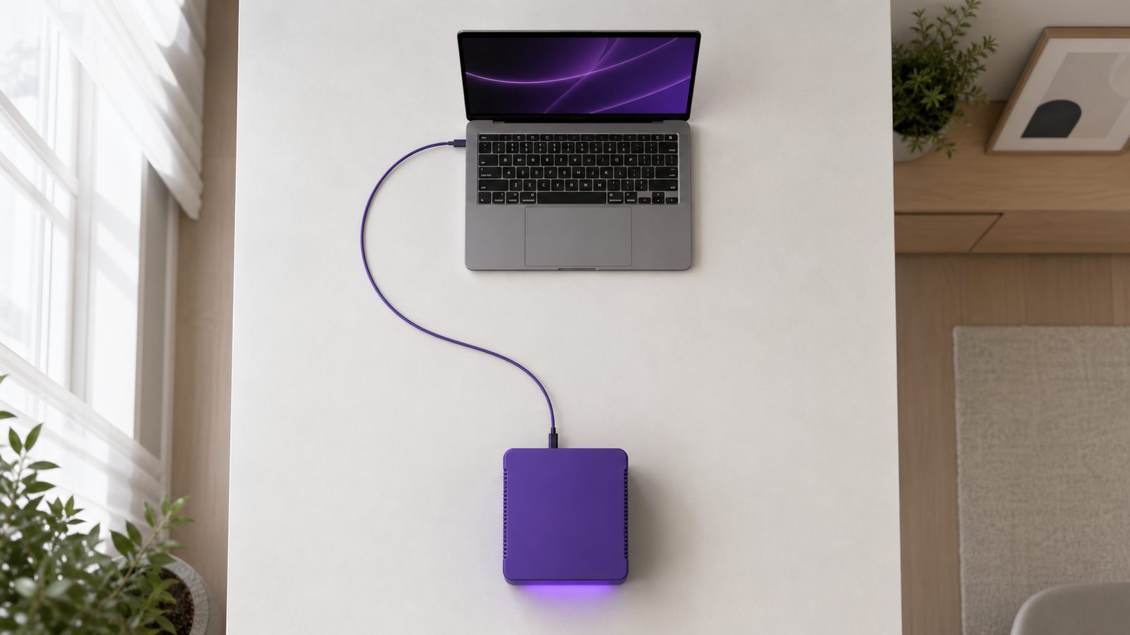 A document travelling from a laptop through an encrypted connection to a local AI server in the same office